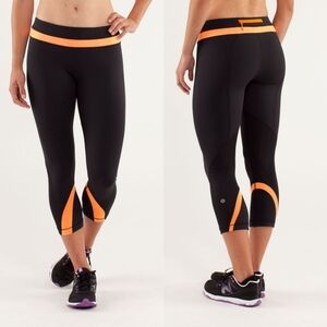 Lululemon Run Inspire Crop II Leggings Womens 4 Black Orange Pants Tight Running